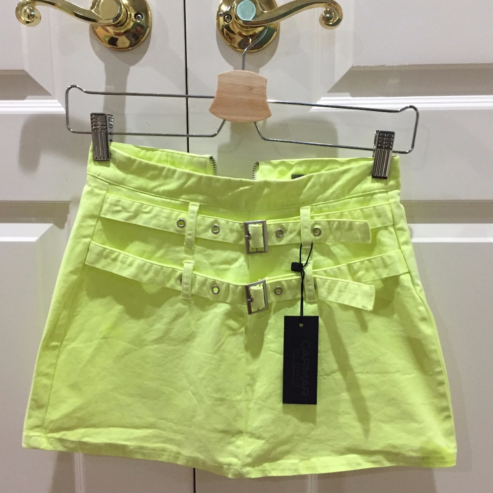 Trendy CARMAR Neon Yellow Green Skirt - 4